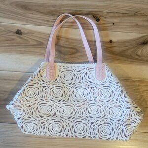 Boho Laser-Cut Rose Lace Tote Bag – Pink & White Floral Shopper - Buco Style